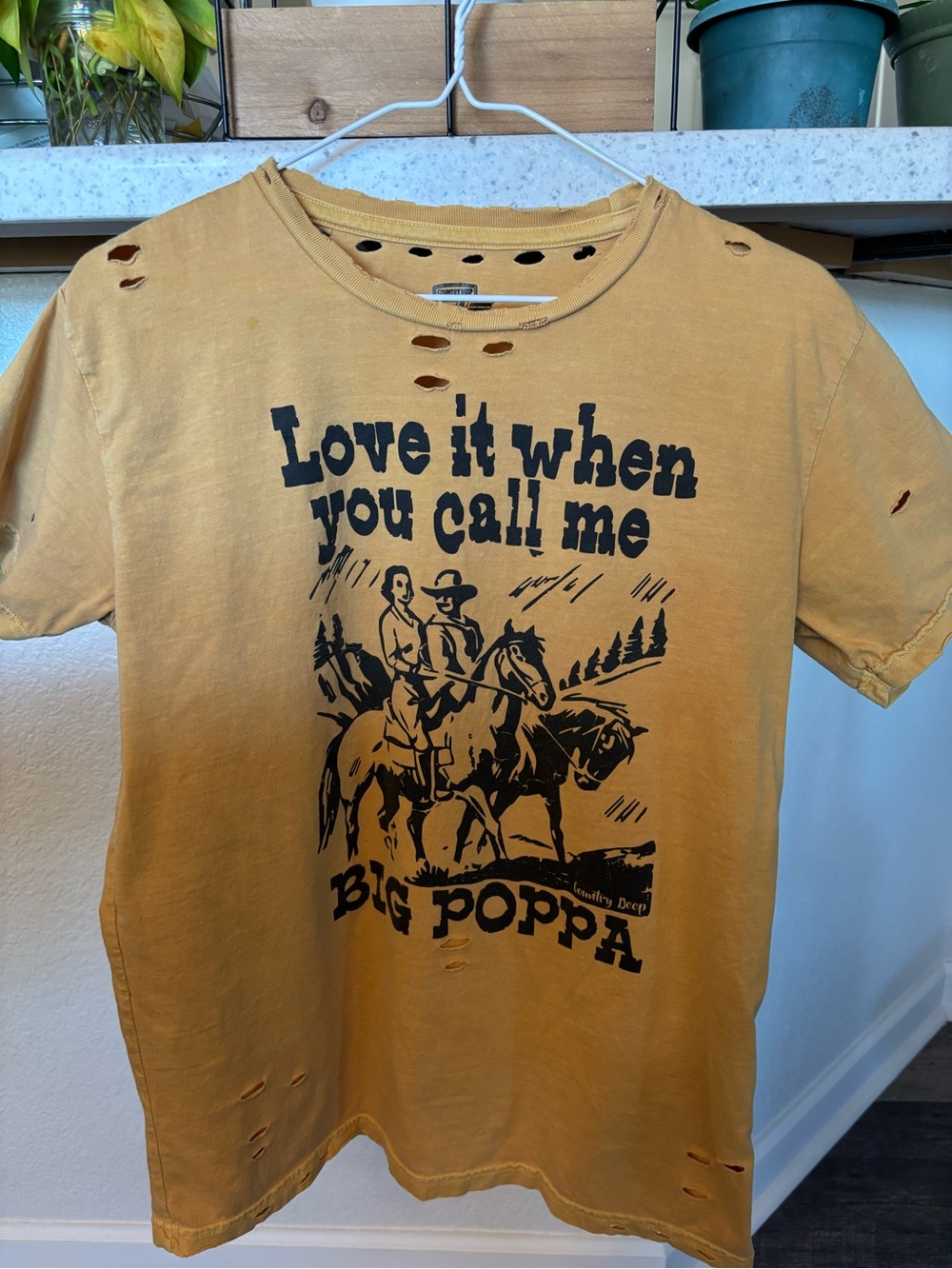 Distressed Graphic Tee - Mustard Yellow